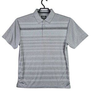 Mens Ben Hogan Gray Striped Polo Shirt Short Sleeve 100% Polyester Size M